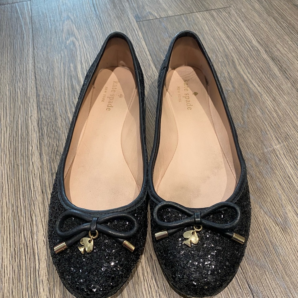 Kate Spade Willa Black Glitter Flats